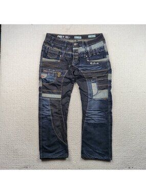 Y2K Jeans Denim Patchwork Men Sz 36 Moto Grunge Tech Edgy Japrag Style Japan